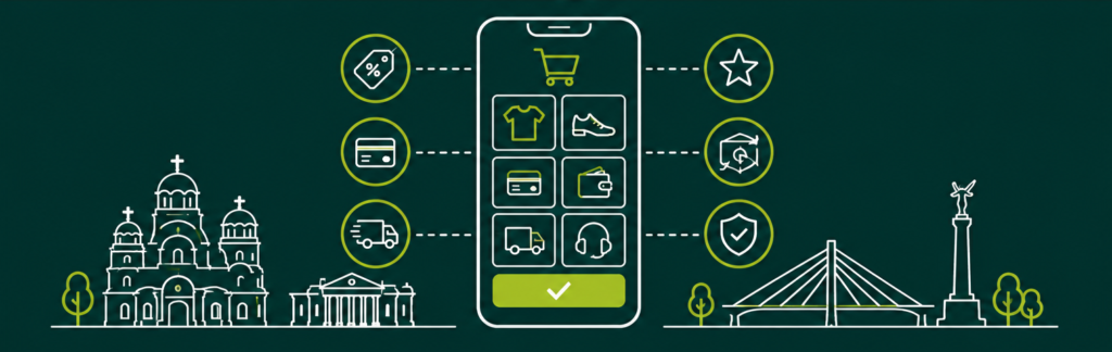 e-commerce w Bułgarii 2026 – nowoczesny klient korzystający z zakupów mobilnych, promocji, płatności online i szybkiej dostawy